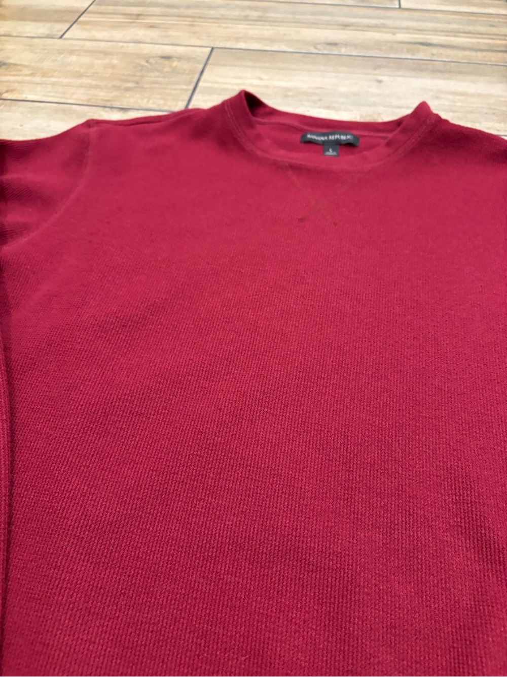 Banana Republic Waffle Knit Crewneck Sweater Maroon Burgundy Thermal Mens L - Picture 5 of 6